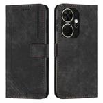 For itel P55+ Skin Feel Stripe Pattern Leather Phone Case with Lanyard(Black)