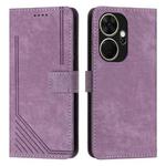 For itel P55+ Skin Feel Stripe Pattern Leather Phone Case with Lanyard(Purple)