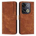 For itel P65 Skin Feel Stripe Pattern Leather Phone Case with Lanyard(Brown)