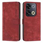 For itel P65 Skin Feel Stripe Pattern Leather Phone Case with Lanyard(Red)