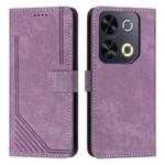 For itel P65 Skin Feel Stripe Pattern Leather Phone Case with Lanyard(Purple)