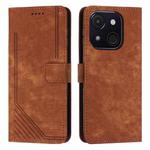 For itel A50C Skin Feel Stripe Pattern Leather Phone Case with Lanyard(Brown)