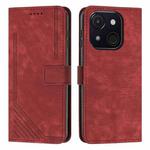 For itel A50C Skin Feel Stripe Pattern Leather Phone Case with Lanyard(Red)