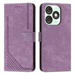 For itel A50 Skin Feel Stripe Pattern Leather Phone Case with Lanyard(Purple)