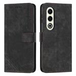 For itel S25 Skin Feel Stripe Pattern Leather Phone Case with Lanyard(Black)