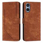 For Sony Xperia 5 V Skin Feel Stripe Pattern Leather Phone Case with Lanyard(Brown)