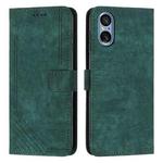 For Sony Xperia 5 V Skin Feel Stripe Pattern Leather Phone Case with Lanyard(Green)