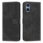 For Sony Xperia 5 V Skin Feel Stripe Pattern Leather Phone Case with Lanyard(Black)