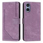 For Sony Xperia 5 V Skin Feel Stripe Pattern Leather Phone Case with Lanyard(Purple)