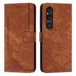 For Sony Xperia 1 VI Skin Feel Stripe Pattern Leather Phone Case with Lanyard(Brown)