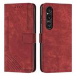 For Sony Xperia 1 VI Skin Feel Stripe Pattern Leather Phone Case with Lanyard(Red)