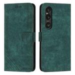 For Sony Xperia 1 VI Skin Feel Stripe Pattern Leather Phone Case with Lanyard(Green)