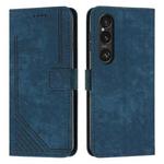 For Sony Xperia 1 VI Skin Feel Stripe Pattern Leather Phone Case with Lanyard(Blue)