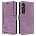 For Sony Xperia 1 VI Skin Feel Stripe Pattern Leather Phone Case with Lanyard(Purple)