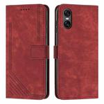 For Sony Xperia 10 VI Skin Feel Stripe Pattern Leather Phone Case with Lanyard(Red)