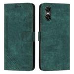 For Sony Xperia 10 VI Skin Feel Stripe Pattern Leather Phone Case with Lanyard(Green)