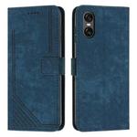 For Sony Xperia 10 VI Skin Feel Stripe Pattern Leather Phone Case with Lanyard(Blue)