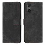 For Sony Xperia 10 VI Skin Feel Stripe Pattern Leather Phone Case with Lanyard(Black)