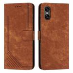 For Sony Xperia 5 VI Skin Feel Stripe Pattern Leather Phone Case with Lanyard(Brown)