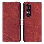 For Sony Xperia 1 VII Skin Feel Stripe Pattern Leather Phone Case with Lanyard(Red)