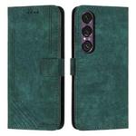 For Sony Xperia 1 VII Skin Feel Stripe Pattern Leather Phone Case with Lanyard(Green)