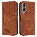 For vivo Y17s Skin Feel Stripe Pattern Leather Phone Case with Lanyard(Brown)