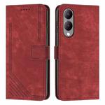 For vivo Y17s Skin Feel Stripe Pattern Leather Phone Case with Lanyard(Red)