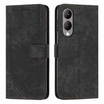 For vivo Y17s Skin Feel Stripe Pattern Leather Phone Case with Lanyard(Black)