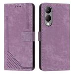 For vivo Y17s Skin Feel Stripe Pattern Leather Phone Case with Lanyard(Purple)