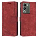 For vivo Y200 Skin Feel Stripe Pattern Leather Phone Case with Lanyard(Red)