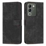 For vivo Y200 Skin Feel Stripe Pattern Leather Phone Case with Lanyard(Black)