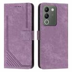 For vivo Y200 Skin Feel Stripe Pattern Leather Phone Case with Lanyard(Purple)