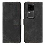 For vivo S18 / S18 Pro Skin Feel Stripe Pattern Leather Phone Case with Lanyard(Black)