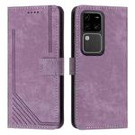 For vivo S18 / S18 Pro Skin Feel Stripe Pattern Leather Phone Case with Lanyard(Purple)