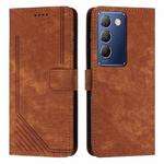 For vivo Y100 IDN Skin Feel Stripe Pattern Leather Phone Case with Lanyard(Brown)