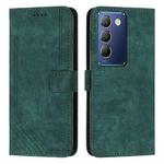 For vivo Y100 IDN Skin Feel Stripe Pattern Leather Phone Case with Lanyard(Green)