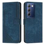 For vivo Y100 IDN Skin Feel Stripe Pattern Leather Phone Case with Lanyard(Blue)