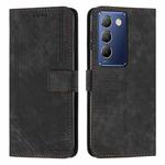 For vivo Y100 IDN Skin Feel Stripe Pattern Leather Phone Case with Lanyard(Black)