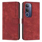 For vivo Y19s Skin Feel Stripe Pattern Leather Phone Case with Lanyard(Red)