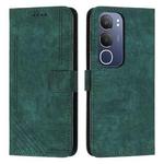 For vivo Y19s Skin Feel Stripe Pattern Leather Phone Case with Lanyard(Green)