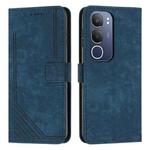 For vivo Y19s Skin Feel Stripe Pattern Leather Phone Case with Lanyard(Blue)