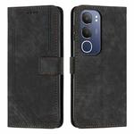 For vivo Y19s Skin Feel Stripe Pattern Leather Phone Case with Lanyard(Black)