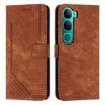 For vivo Y300 Global / V40 Lite IDN Skin Feel Stripe Pattern Leather Phone Case with Lanyard(Brown)