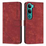 For vivo Y300 Global / V40 Lite IDN Skin Feel Stripe Pattern Leather Phone Case with Lanyard(Red)