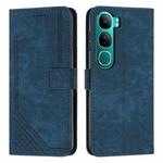 For vivo Y300 Global / V40 Lite IDN Skin Feel Stripe Pattern Leather Phone Case with Lanyard(Blue)