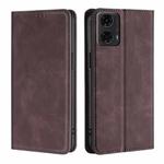 For Motorola Moto G24 4G Skin Feel Magnetic Leather Phone Case(Dark Brown)