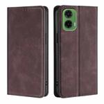 For Motorola Moto G35 5G Skin Feel Magnetic Leather Phone Case(Dark Brown)