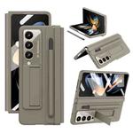 For Samsung Galaxy Z Fold4 5G Integrated PU + PC Full Coverage Phone Case with Pen/Pen Slots(Light Brown)