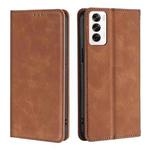 For OPPO Reno12 5G Global Skin Feel Magnetic Leather Phone Case(Light Brown)