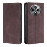 For OPPO Reno12 F 5G Skin Feel Magnetic Leather Phone Case(Dark Brown)